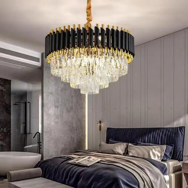 Modern Metal LED Chandelier with K9 Crystal - Luxury Dining Room Pendant Light