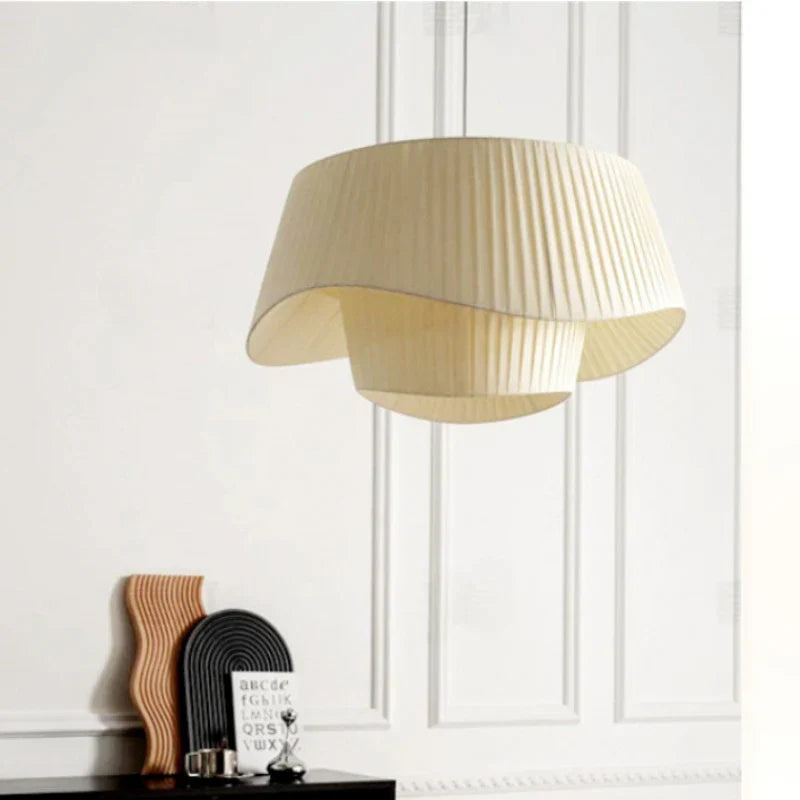 White Beige Fabric Chandeliers for Home Decor - Nordic Lighting Fixture