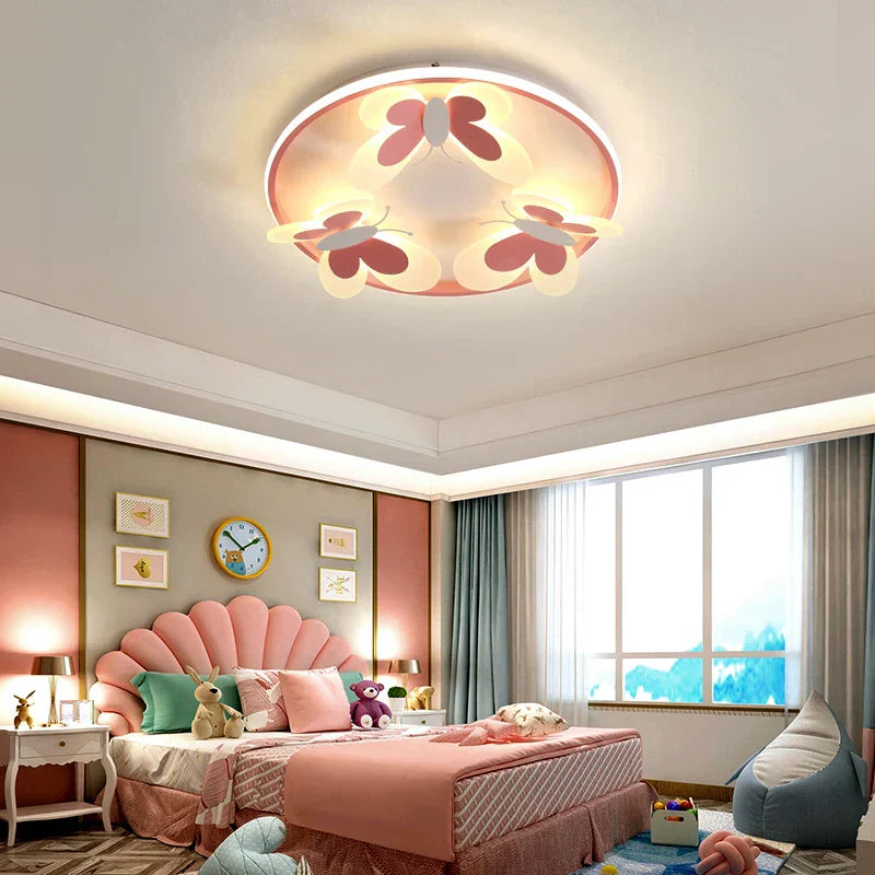 Butterfly Pink Ceiling Light for Kids Room & Study, Creative Decorative Lamp