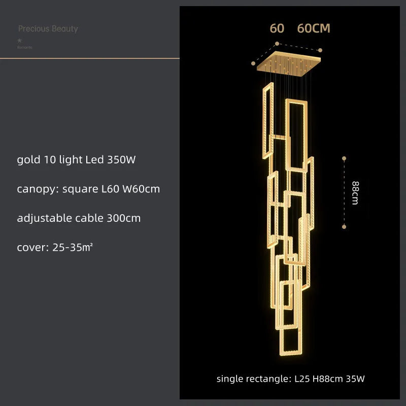 Modern Crystal LED Pendant Lights Steel Rectangle Hanging Lamp