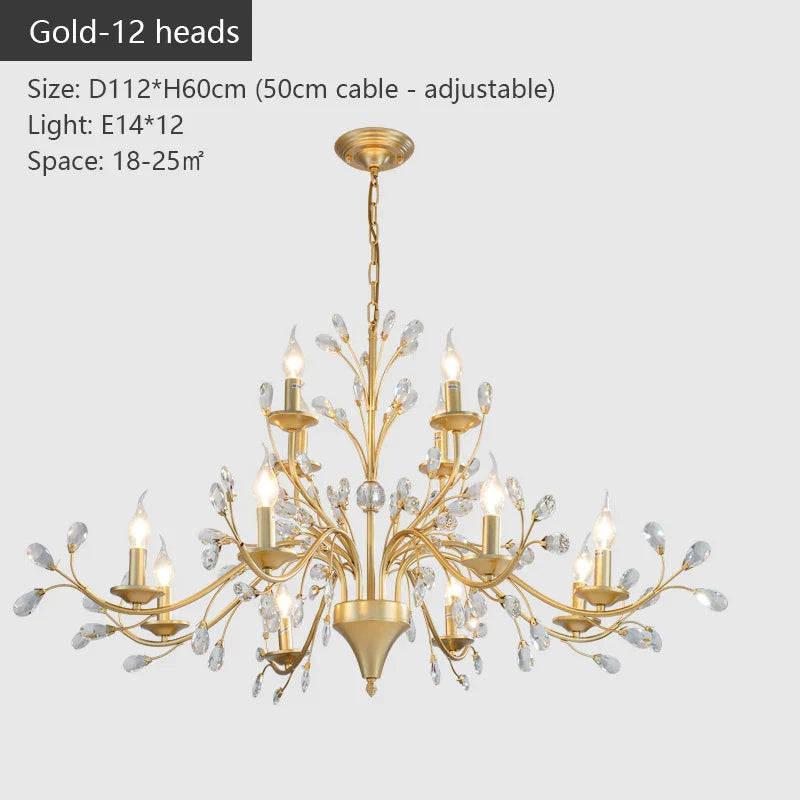 Crystal Chandelier: Modern LED Pendant Lamp for Living, Dining, Bedroom, Kitchen. Vintage American Style.