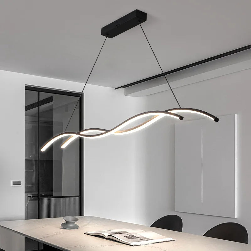 Wave LED Pendant Lights: Modern Chandeliers for Dining Room, Bar, and Home Decor