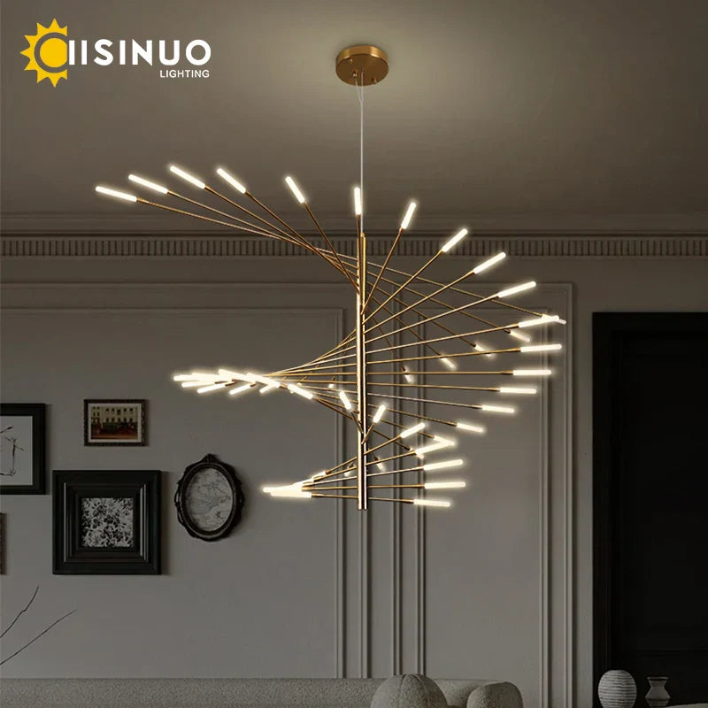 Firework Shape LED Chandelier in Gold and Black for Home Lighting