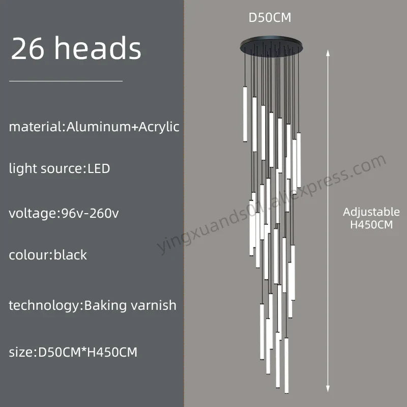 Loft Black Chandelier: Acrylic Villa Ceiling Lamp for Living Room & Staircase