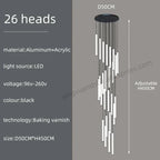 Loft Black Chandelier: Acrylic Villa Ceiling Lamp for Living Room & Staircase