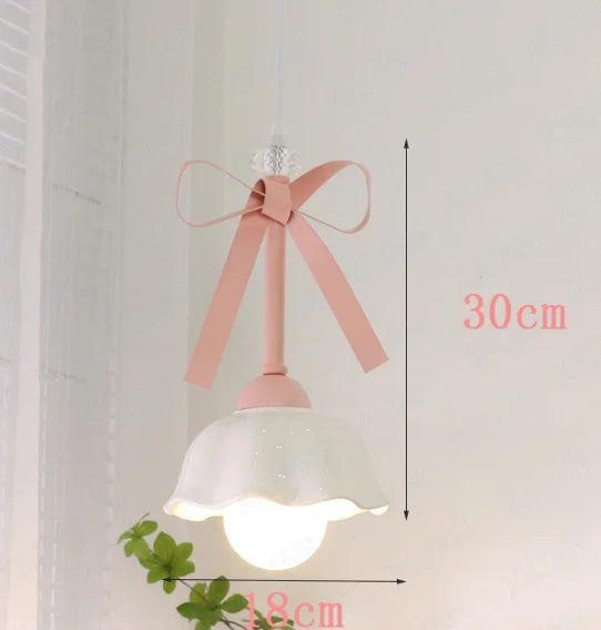 Pink Bowknot LED Pendant Lamp for Romantic Princess Room, Bedroom Lighting