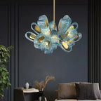 Peacock Leaf LED Ceiling Chandelier for Living Room - Modern Art Deco Blue Copper Lamp