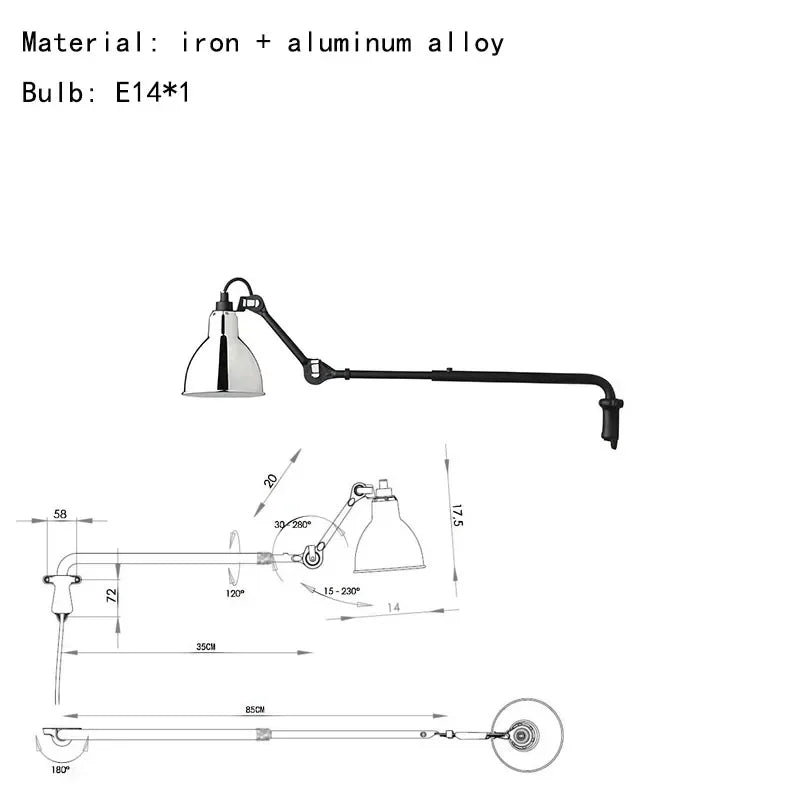 Rotatable Long Arm Wall Lamp for Kitchen Dining Office Bedside Lighting