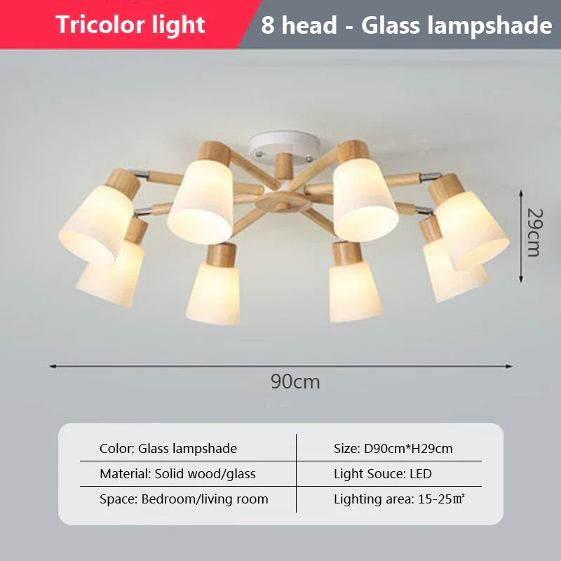 Nordic Wood Chandelier - Modern Living Room Ceiling Lamp with LED Bulb