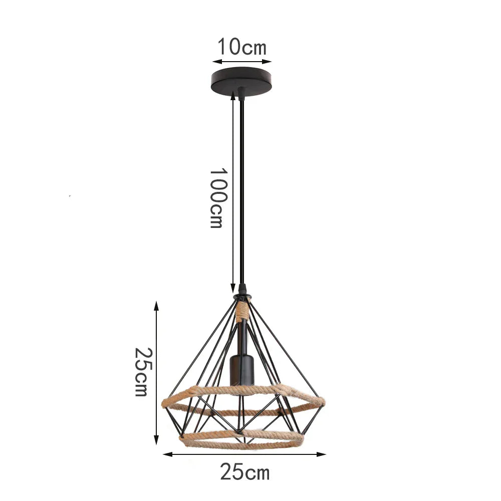 Vintage Hemp Rope Pendant Light Industrial Chandelier Loft Decor Lampshade
