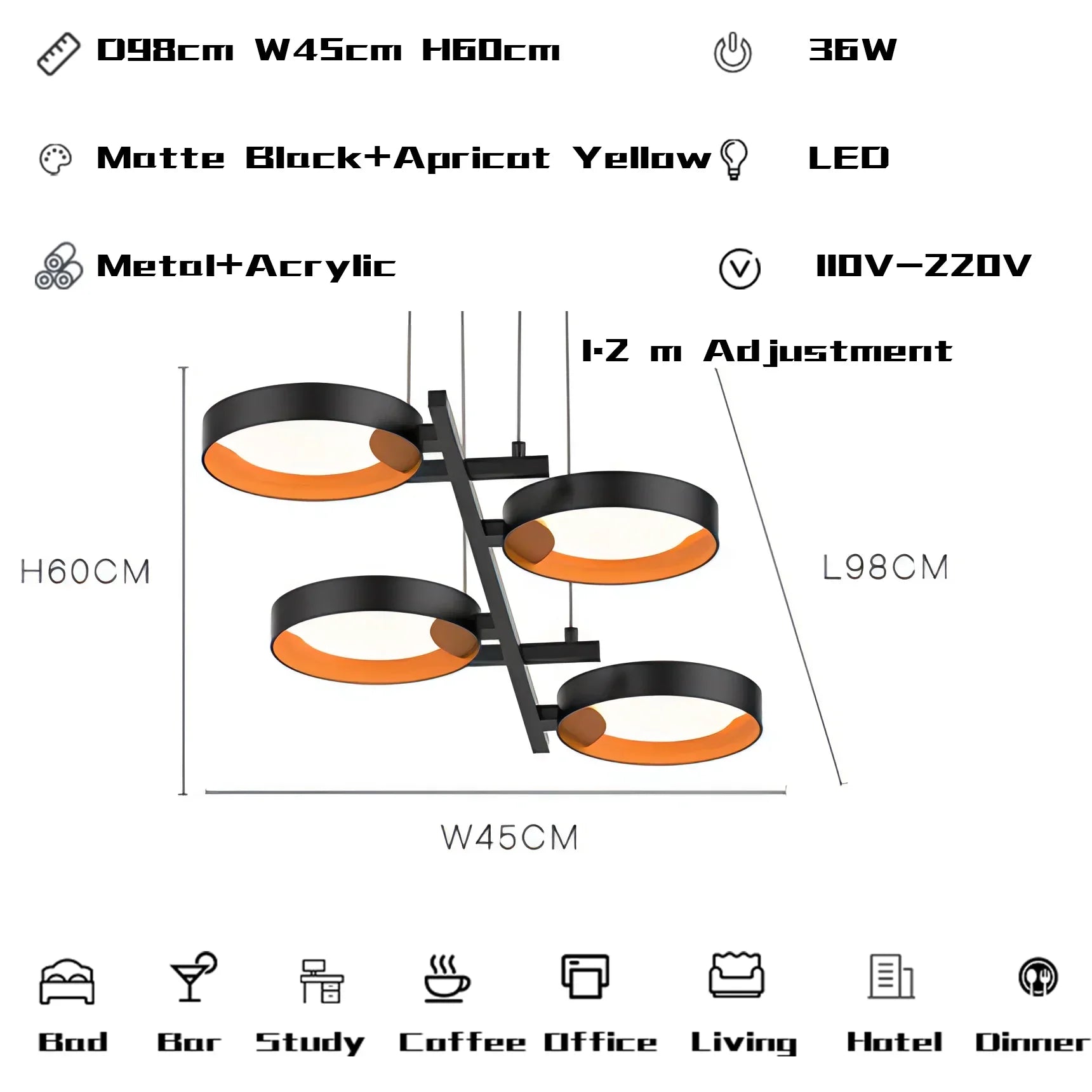 Metal Acrylic Modern Pendant Chandelier LED Light for Living Room Wall Decor