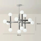 Tubular Chrome Chandelier with White Glass Shades - Modern Mid-Century Lighting