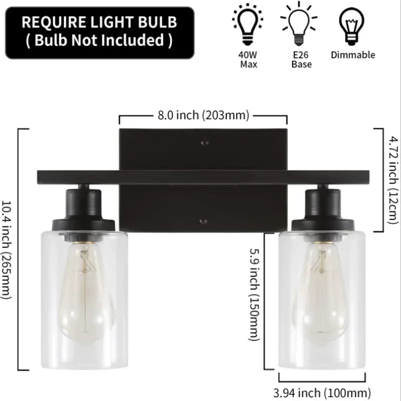 Vintage Industrial Wall Sconce Light with Clear Glass Shade for Living Room & Kitchen