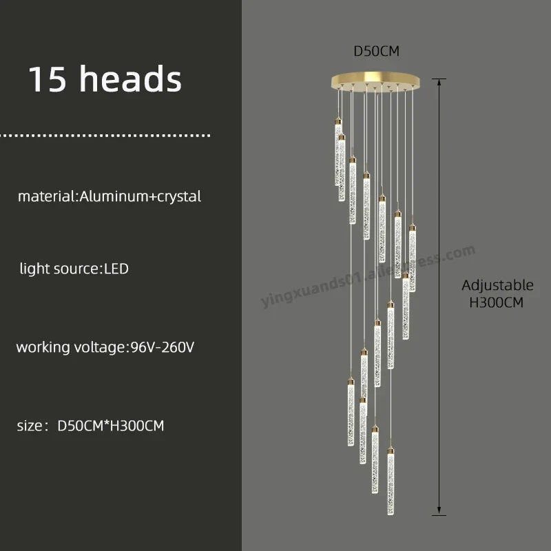 Golden LED Crystal Chandelier for Living Room Staircase