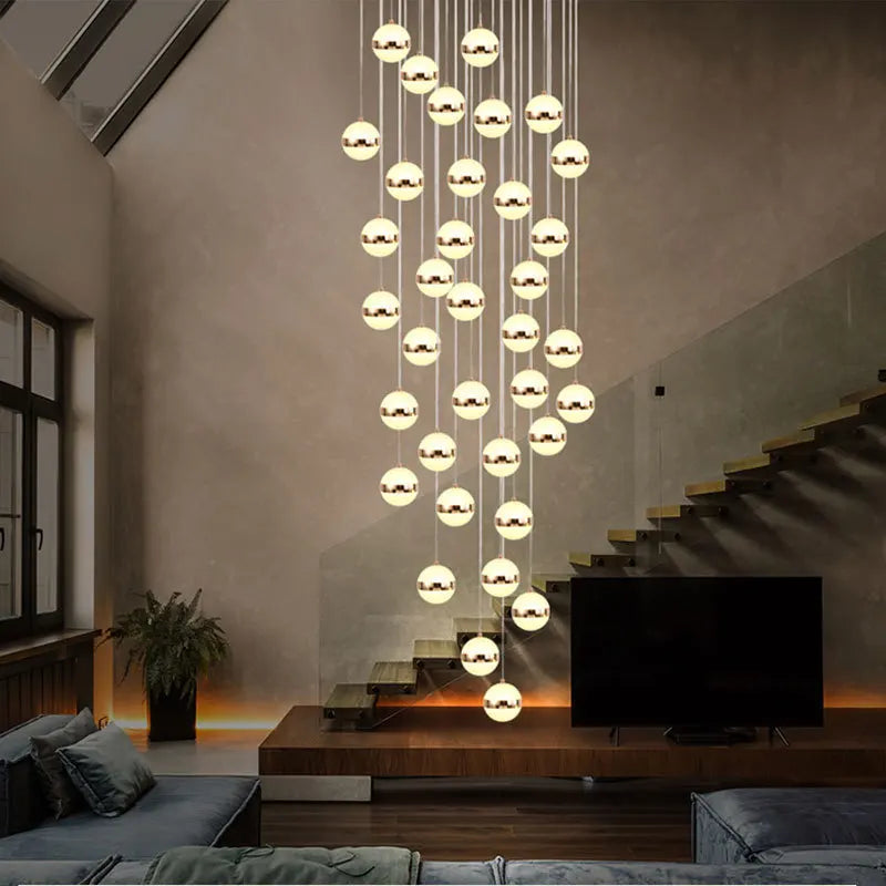 Round Ball Acrylic Chandelier Staircase LED Gold Lighting Fixtures