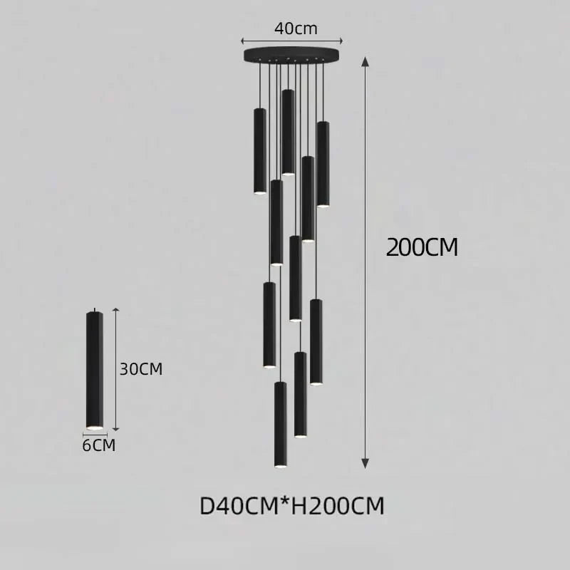 LED Crystal Staircase Chandelier: Nordic Black Indoor Lighting Fixture with Long Hanging Lamp