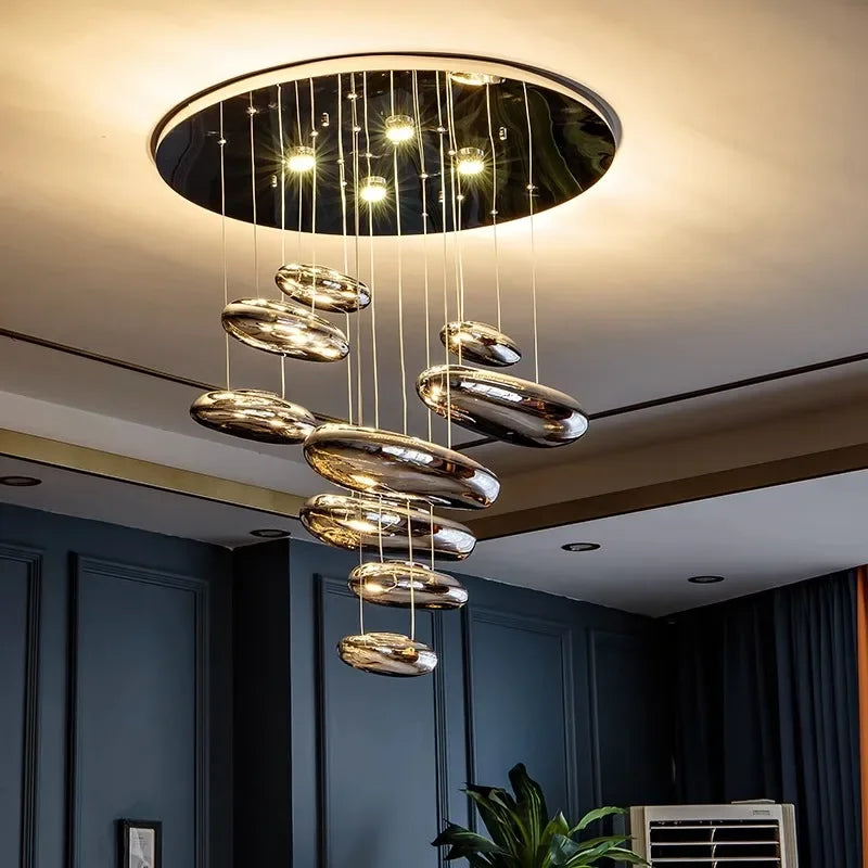 Chrome LED Pendant Lights: Modern Water Droplets Chandeliers for Living, Dining, Bedroom.