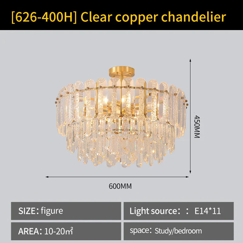 Luxury Copper Crystal Chandelier Light for Living Room and Bedroom
