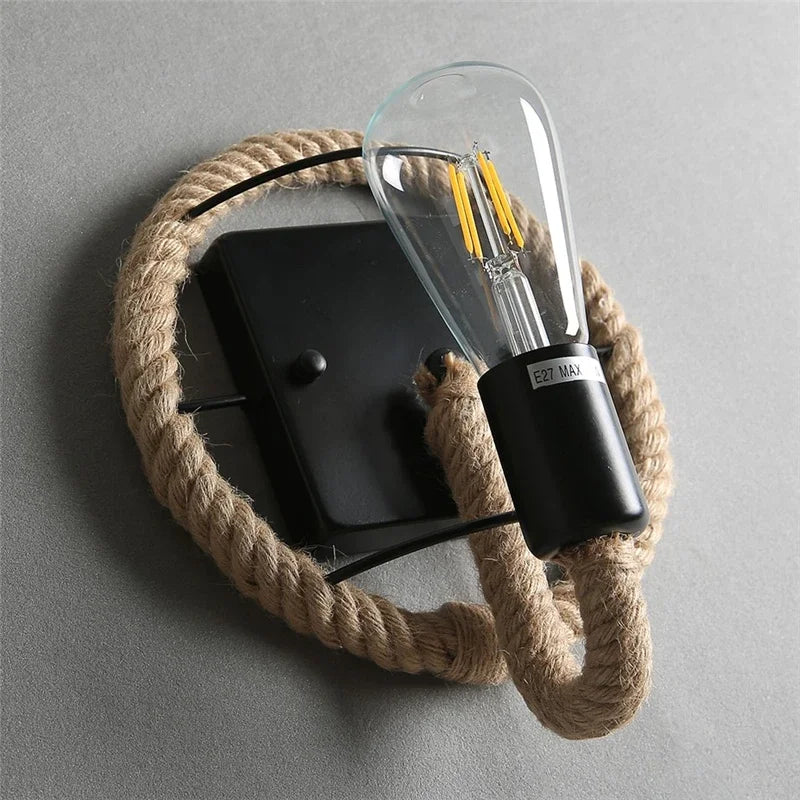 Retro Hemp Rope Wall Sconce - American Country Loft Lighting for Living Room