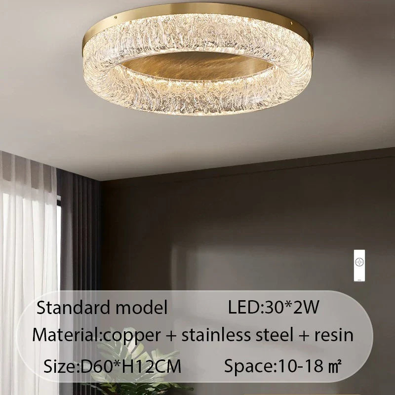 Nordic Copper Round Brass LED Ceiling Light for Living Room, Kitchen, Bedroom - Surface Mount
