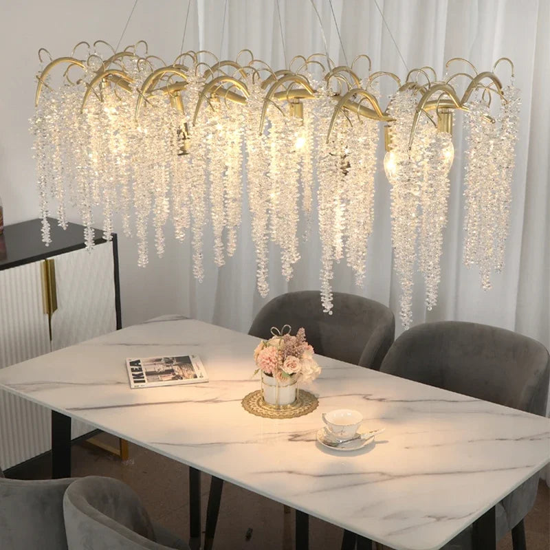 Gold Glass LED Crystal Chandeliers for Luxe Dining Room Decor