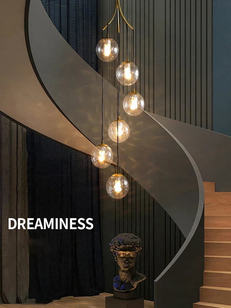 Glass Ball LED Chandelier, Modern Minimalist Loft Villa Staircase Decor