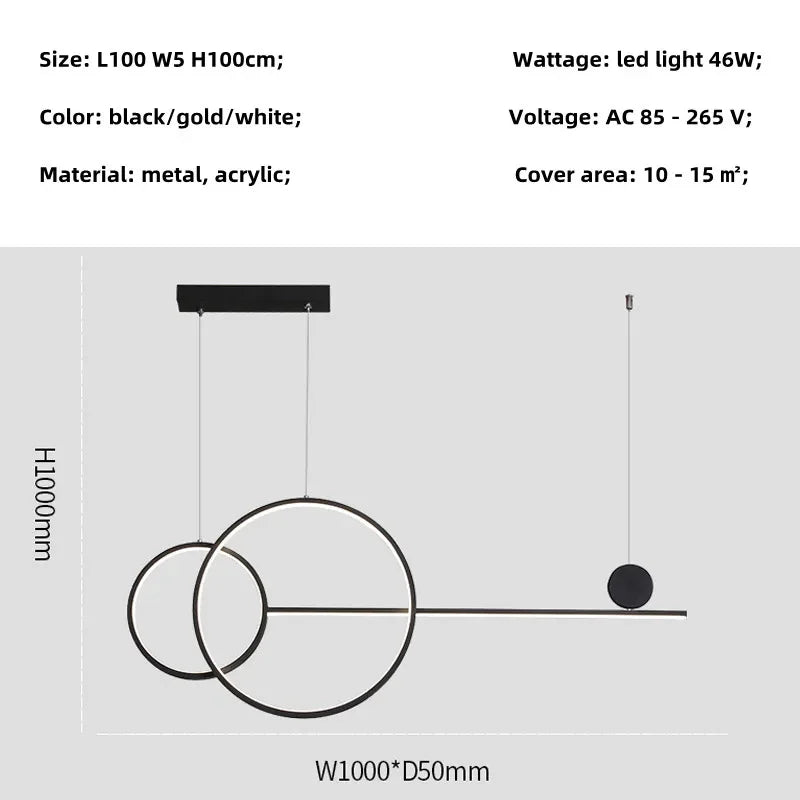 Metal Line Pendant Light Fixture for Modern Minimalist Dining Room and Kitchen