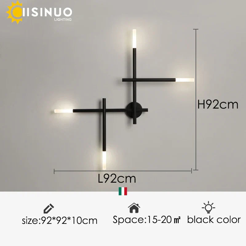 Nordic Black LED Wall Lamp: Multi Arms Bedside & Living Room Indoor Lighting