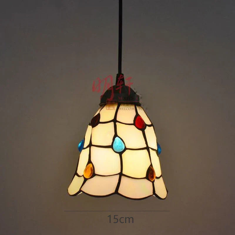 Stained Glass Pteris Pendant Light Chandelier for Dining Room and Bedroom