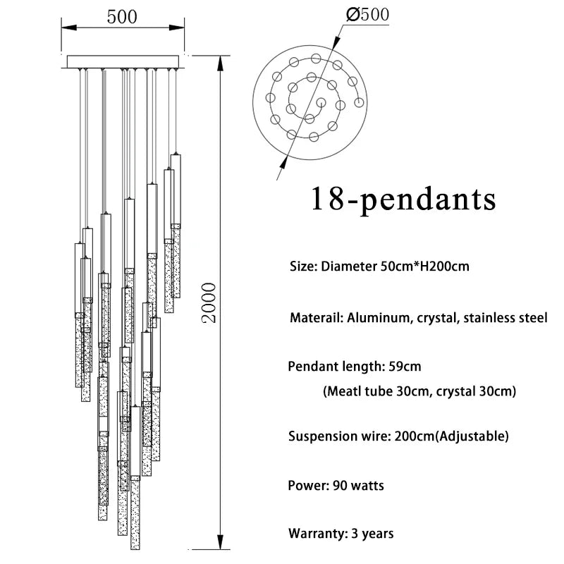 Modern Crystal LED Stair Chandelier for Large Spaces
