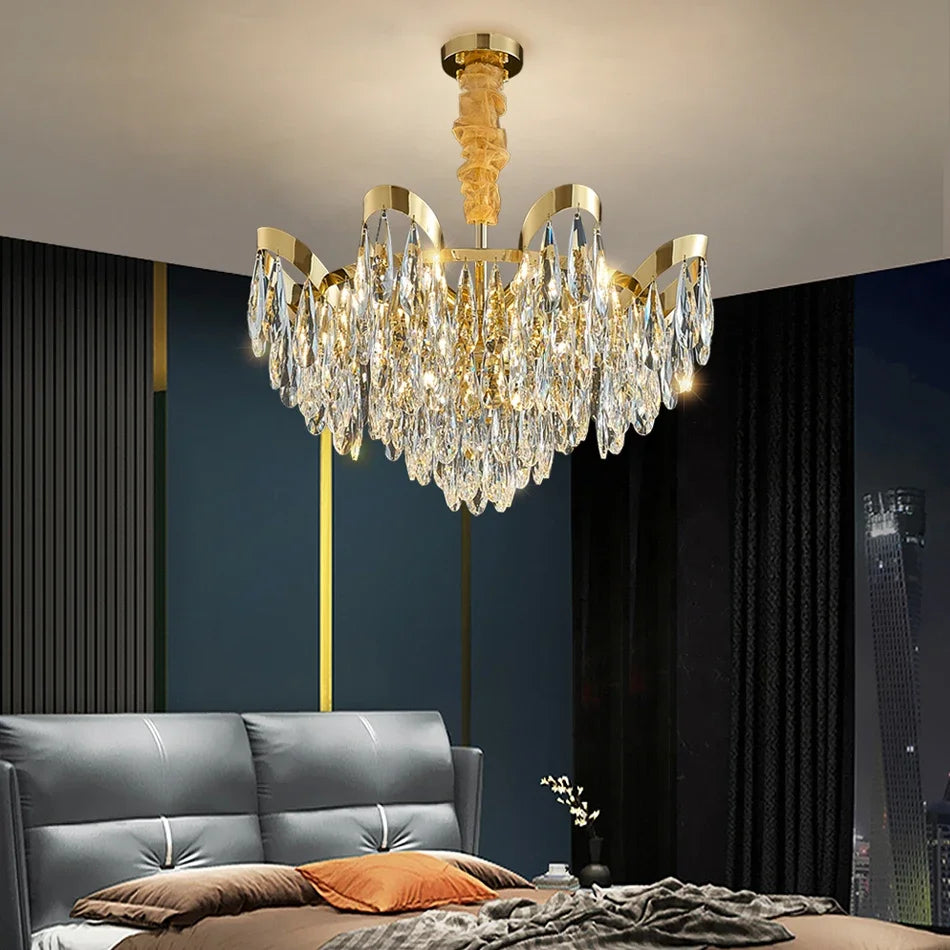 LED Sunflower Crystal Ceiling Chandelier for Home Decor and Lighting Fixture