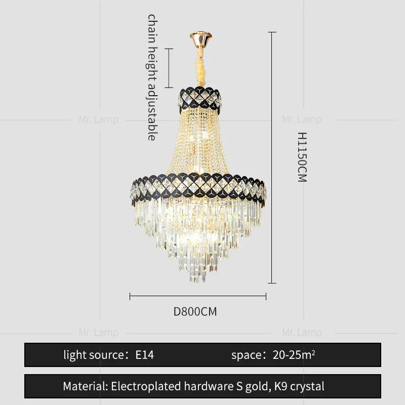 Crystal Chandelier Spiral Staircase Hall Lamp Duplex Living Room Hardware Texture