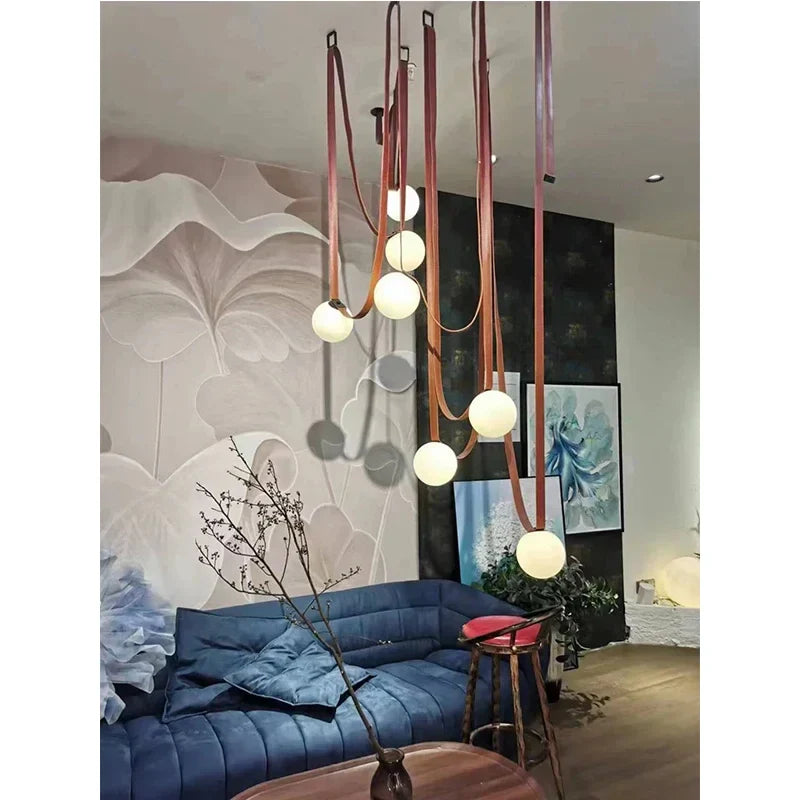 Modern Leather Staircase Villa Chandelier Glass Ball Dining Room Lighting