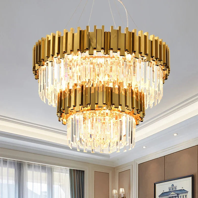 Stainless Steel Crystal Pendant Chandelier for Modern Luxury Indoor Lighting