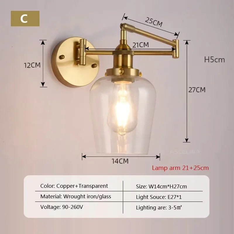 Retro Rocker Glass Wall Sconce for Living Room Aisle Reading Lights