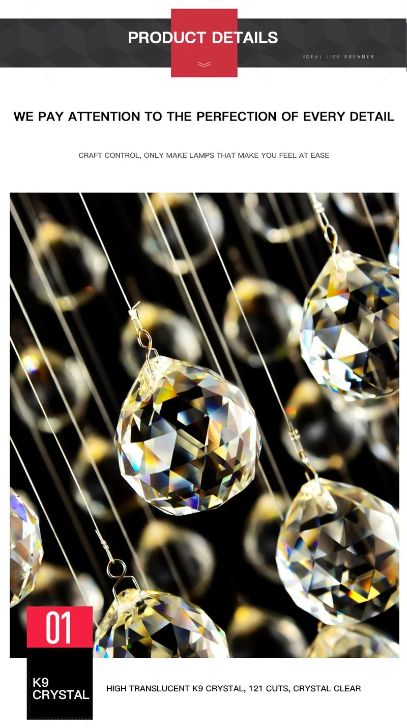 Spiral LED Crystal Chandelier for Dining Room Stair Light