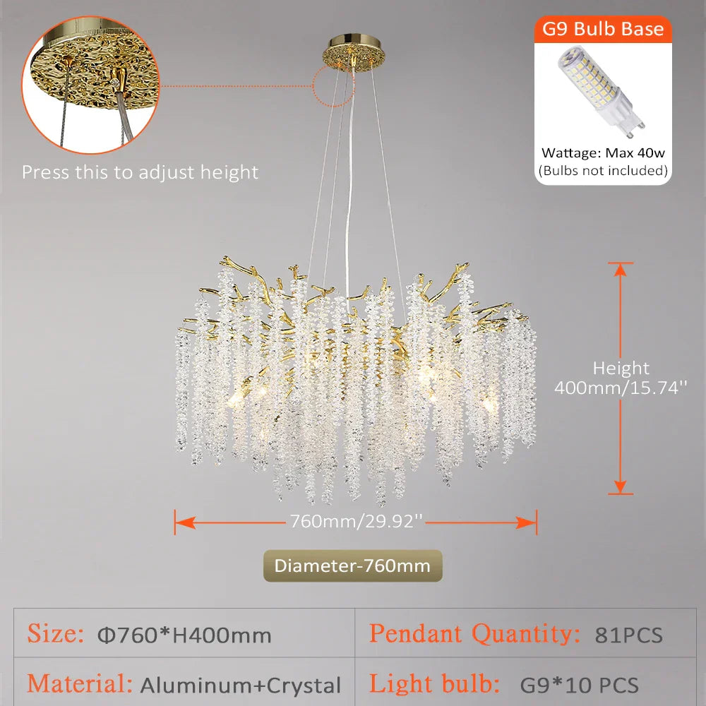 Luxury Crystal Tassel Pendant Chandelier for Living Room Dining Hotel Hall