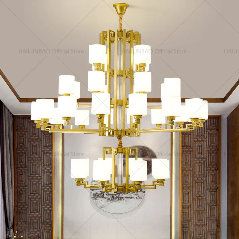2024 New Duplex Villa Chandelier: High Jump Floor Hollow Lamps Lighting