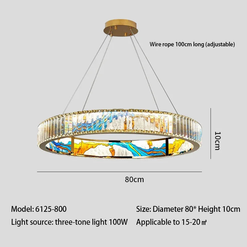 Luxury Enamel Chandelier Crystal Glass Pendant Light with LED Ring for Villa Decor