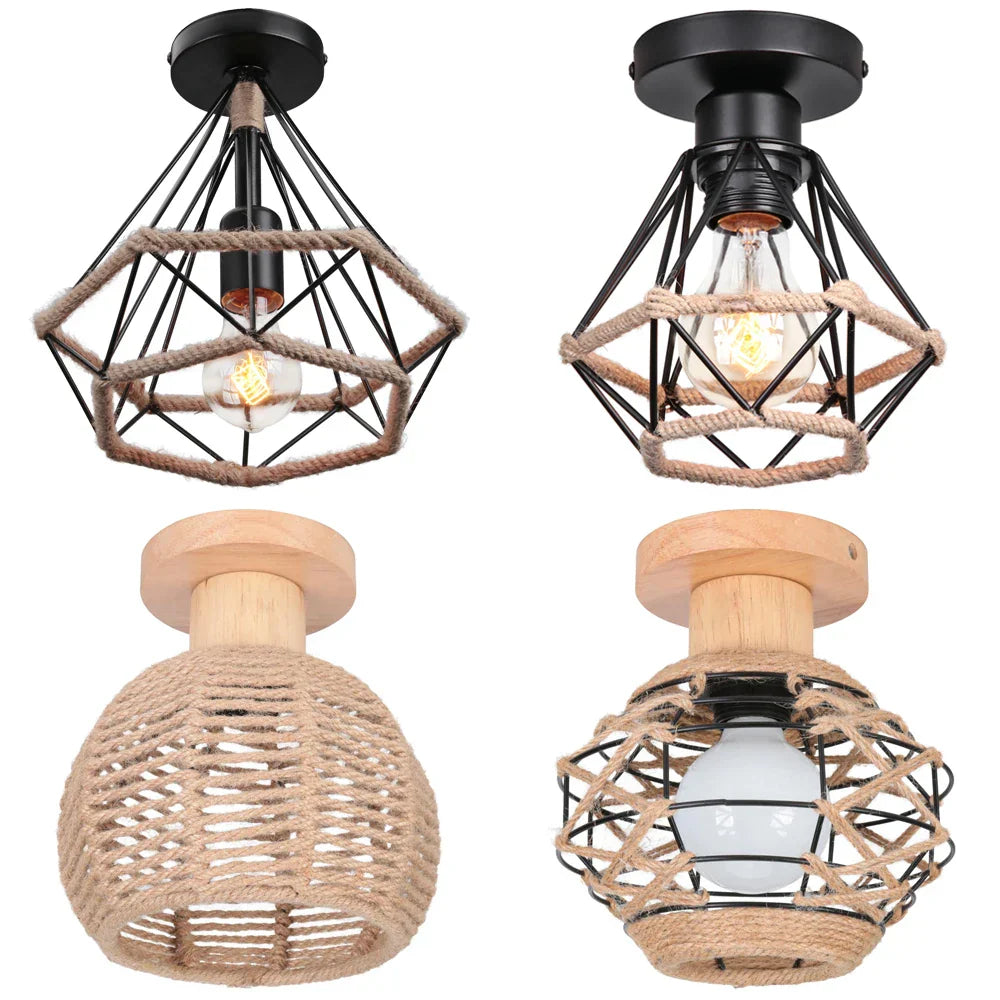 Retro Metal Cage Ceiling Lamp E27 for Indoor Lighting by Afralia™