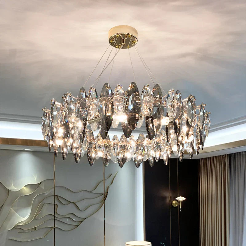 2024 Ash Crystal Ceiling Chandeliers, Modern Living Room Pendant Lamps, Home Decor Lighting