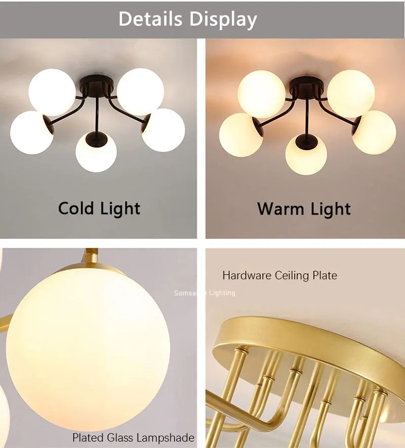 Glass Ball Ceiling Chandelier Pendant Lamp for Modern Living Bedroom