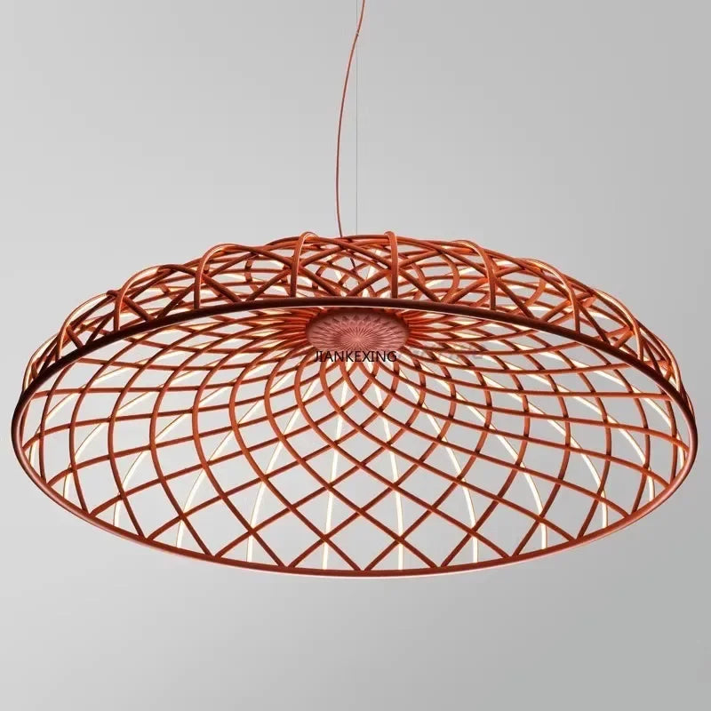 SKynest Rope LED Chandelier: Circular Woven Fireworks Light for Living Room & Restaurant