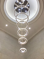 Chrome Rings Crystal Chandelier: Modern Luxury Staircase Lighting for Villa Lobby Fixtures