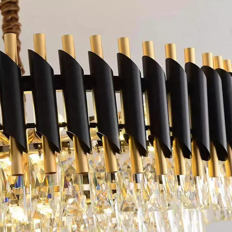 Modern Metal LED Chandelier with K9 Crystal - Luxury Dining Room Pendant Light