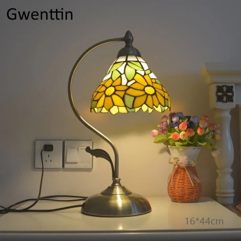 Stained Glass Tiffany Bedside Table Lamp for Home Bedroom Decor