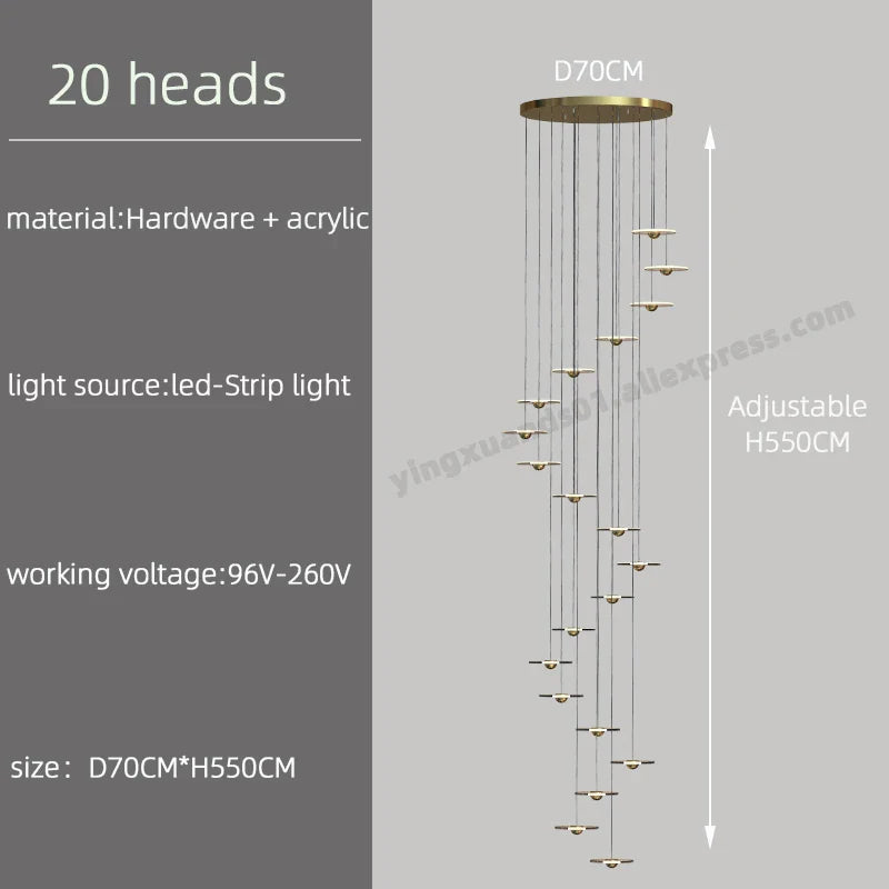 LED Chandelier for Revolving Staircase | Loft Villa Ceiling Hanging Lamp