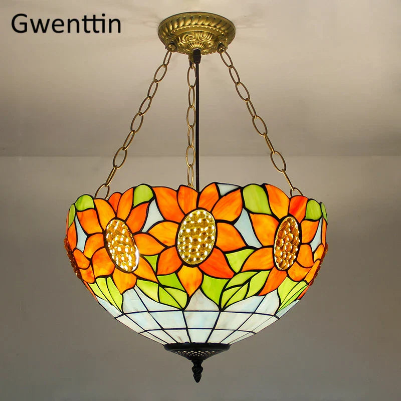 Tiffany Stained Glass Pendant Light Chandelier LED Fixture for Home Deco