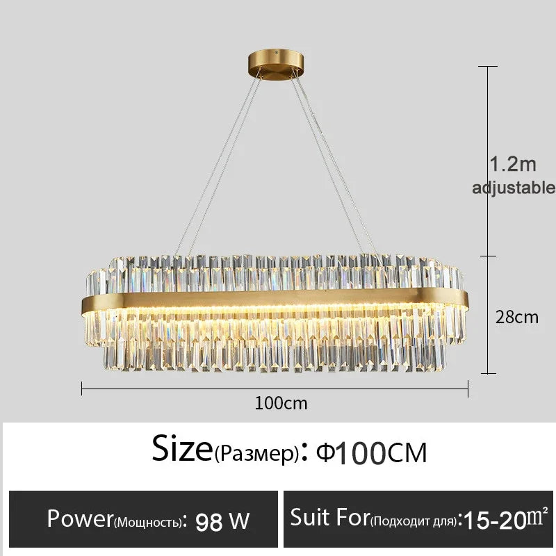 Luxury Crystal Golden Gloss LED Ceiling Chandelier for Dining & Living Room