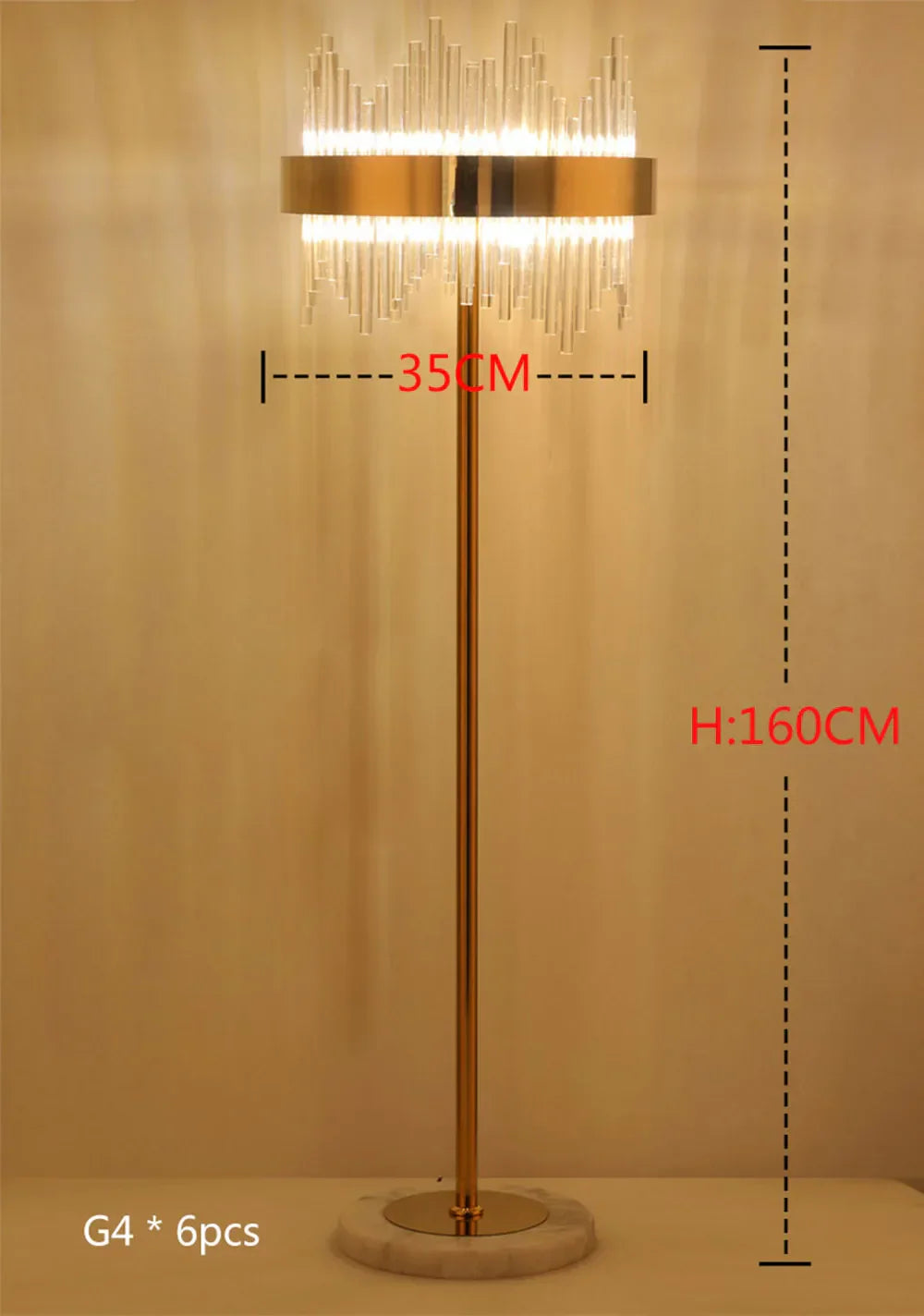 Crystal Gold Floor Lamp for Bedroom & Living Room - Modern Luxury LED Light